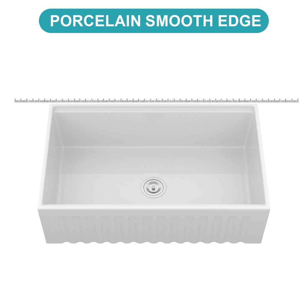 Porcelain Ceramic Farmhouse Sink Workstation With Reversible Apron Design - Single Bowl
