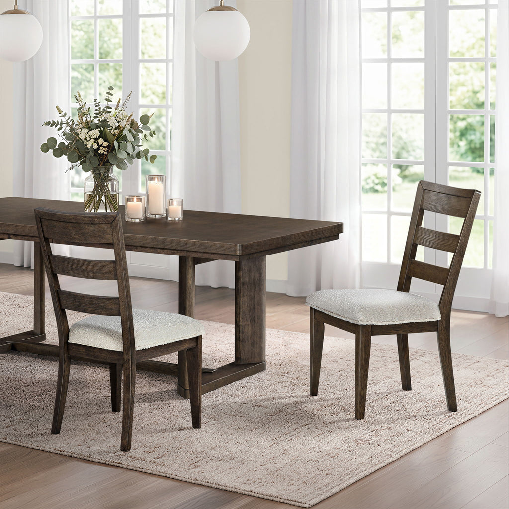 Upholstered Dining Chair With Ladder Back Design (Set of 2) - Dark Oak