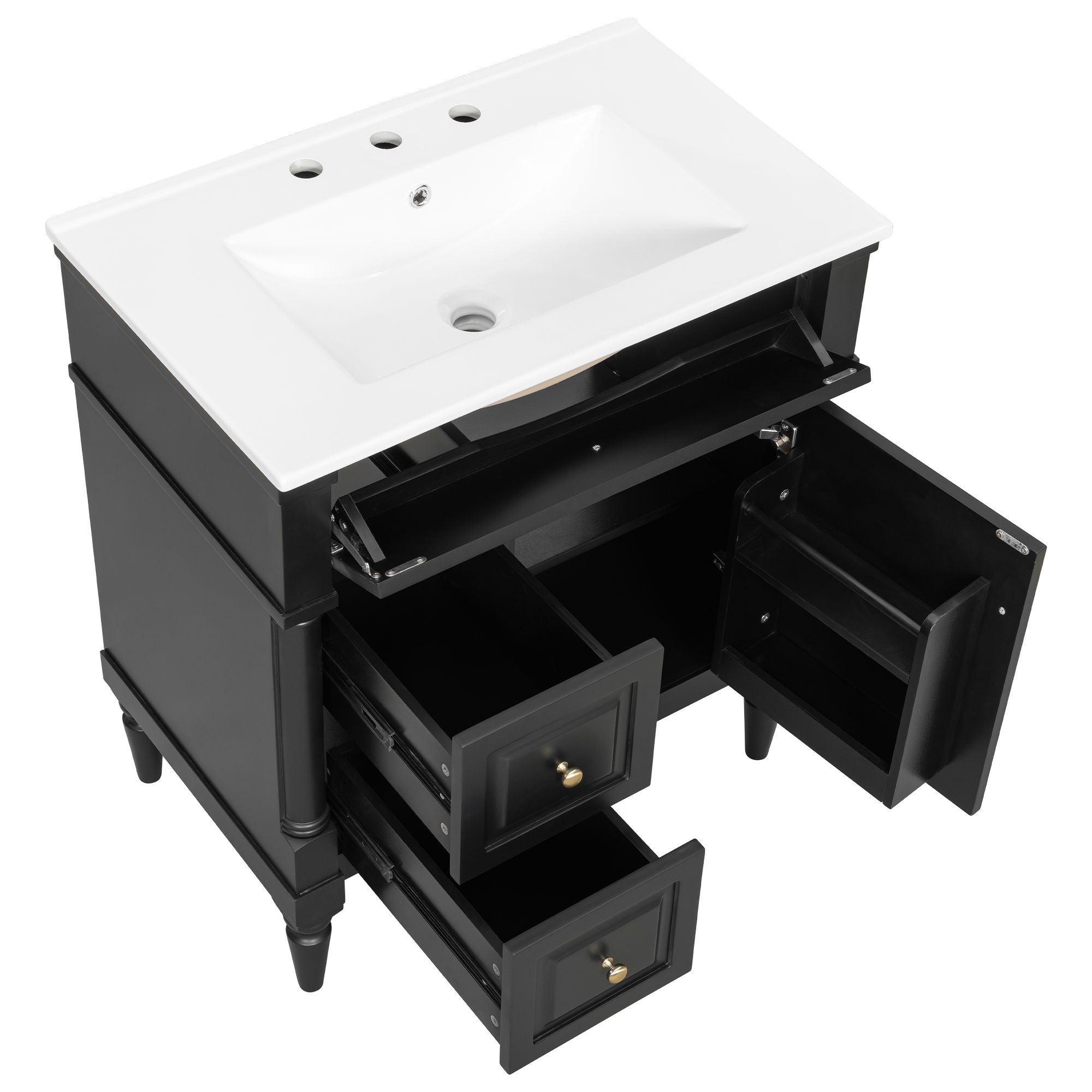 Modern Bathroom Vanity With Sink, Freestanding Cabinet With Flip Drawer & Adjustable Shelf