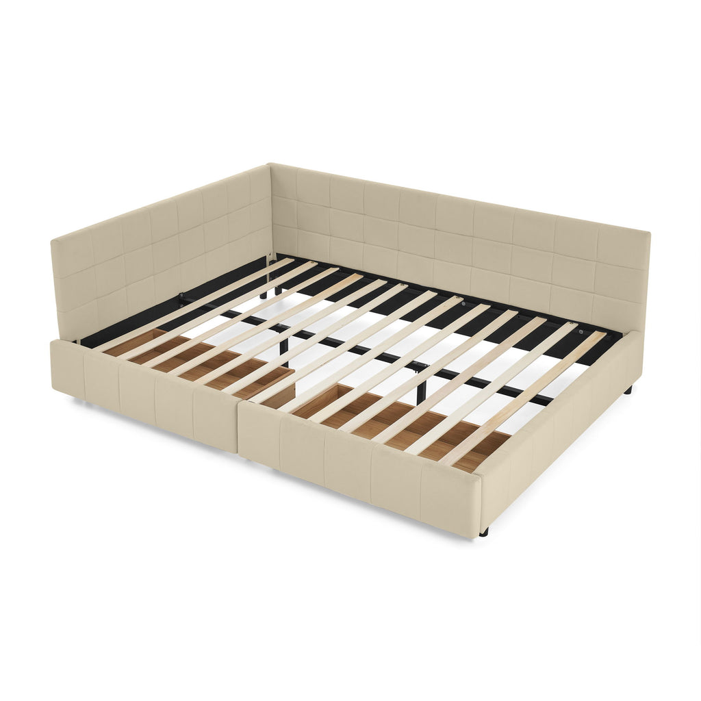 Upholstered Storage Tufted Bed Frame With Backrest And Armrests