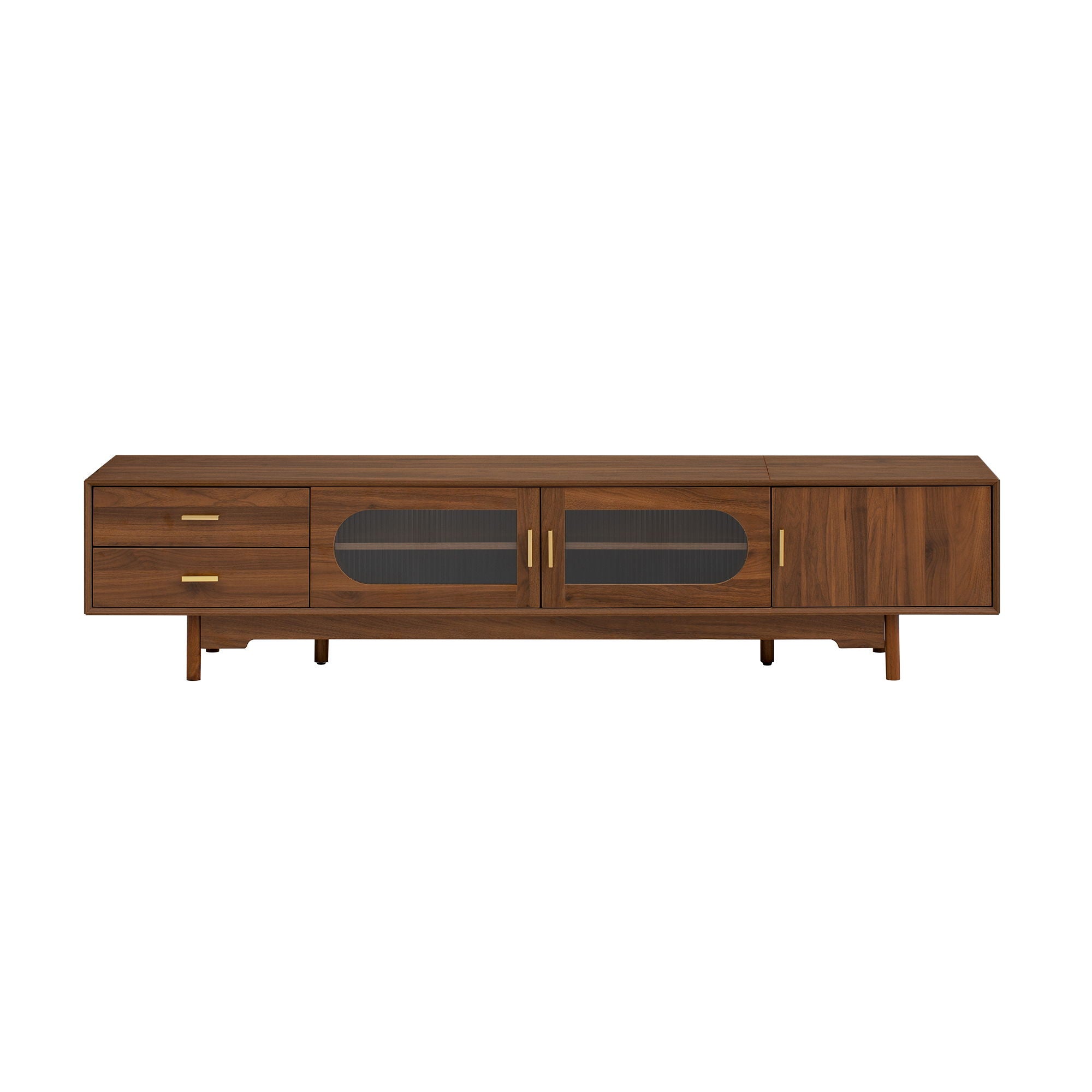 Modern TV Stand With Fluted Glass Doors & 2 Drawers