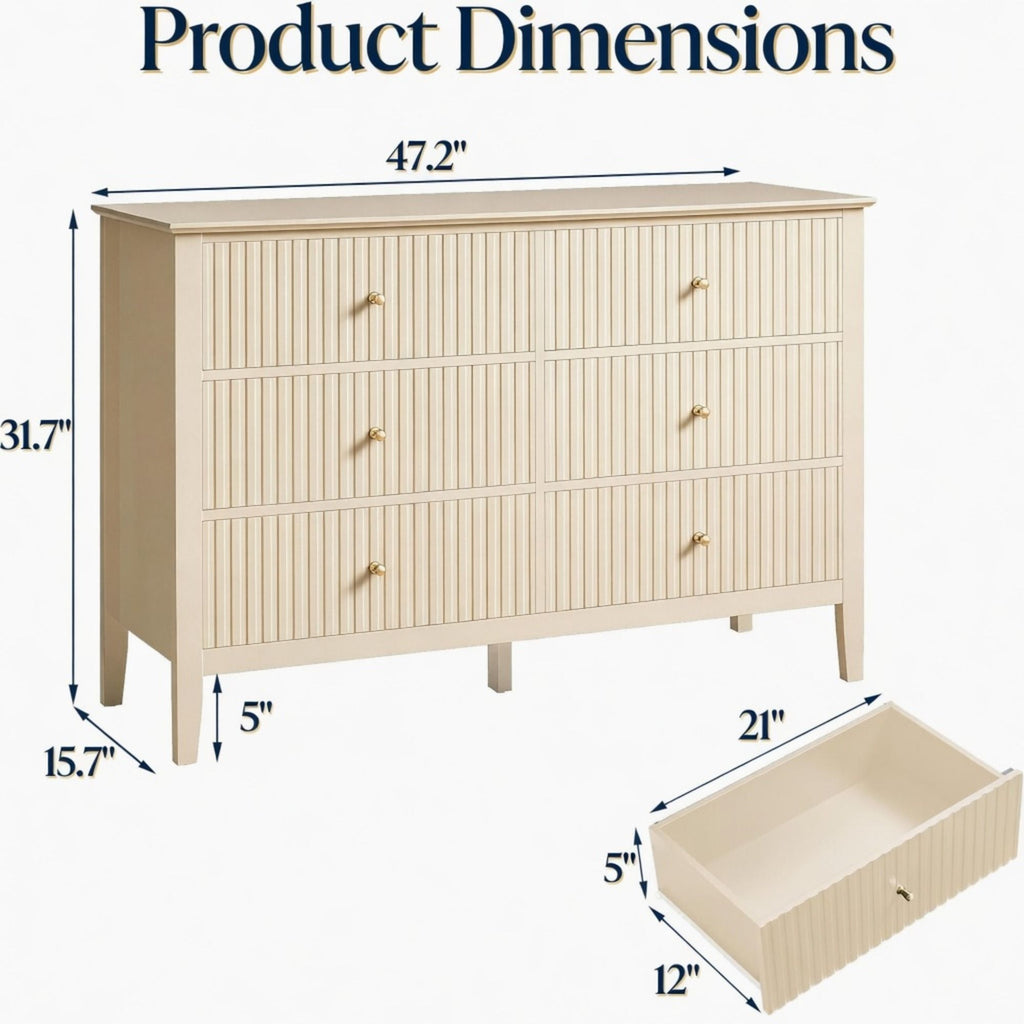 Modern 6 Drawer Fluted Dresser