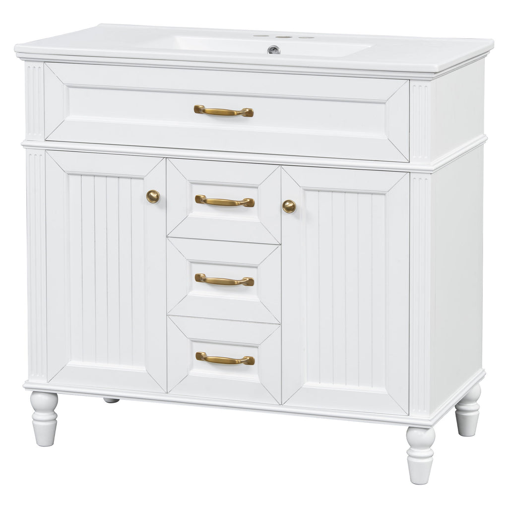 Bathroom Vanity With Sink, Flip-Out Top Drawer, Soft Close Doors, 2 Storage Drawers