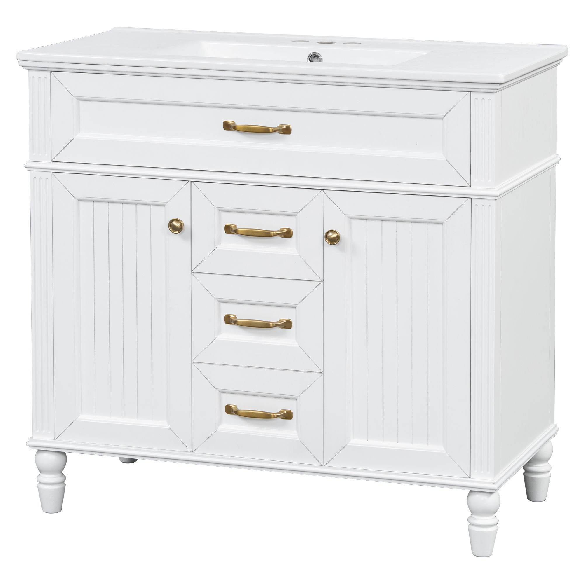 Modern Freestanding Bathroom Vanity With Sink, Cabinet, Soft-Close Drawers, Tip-Out Tray