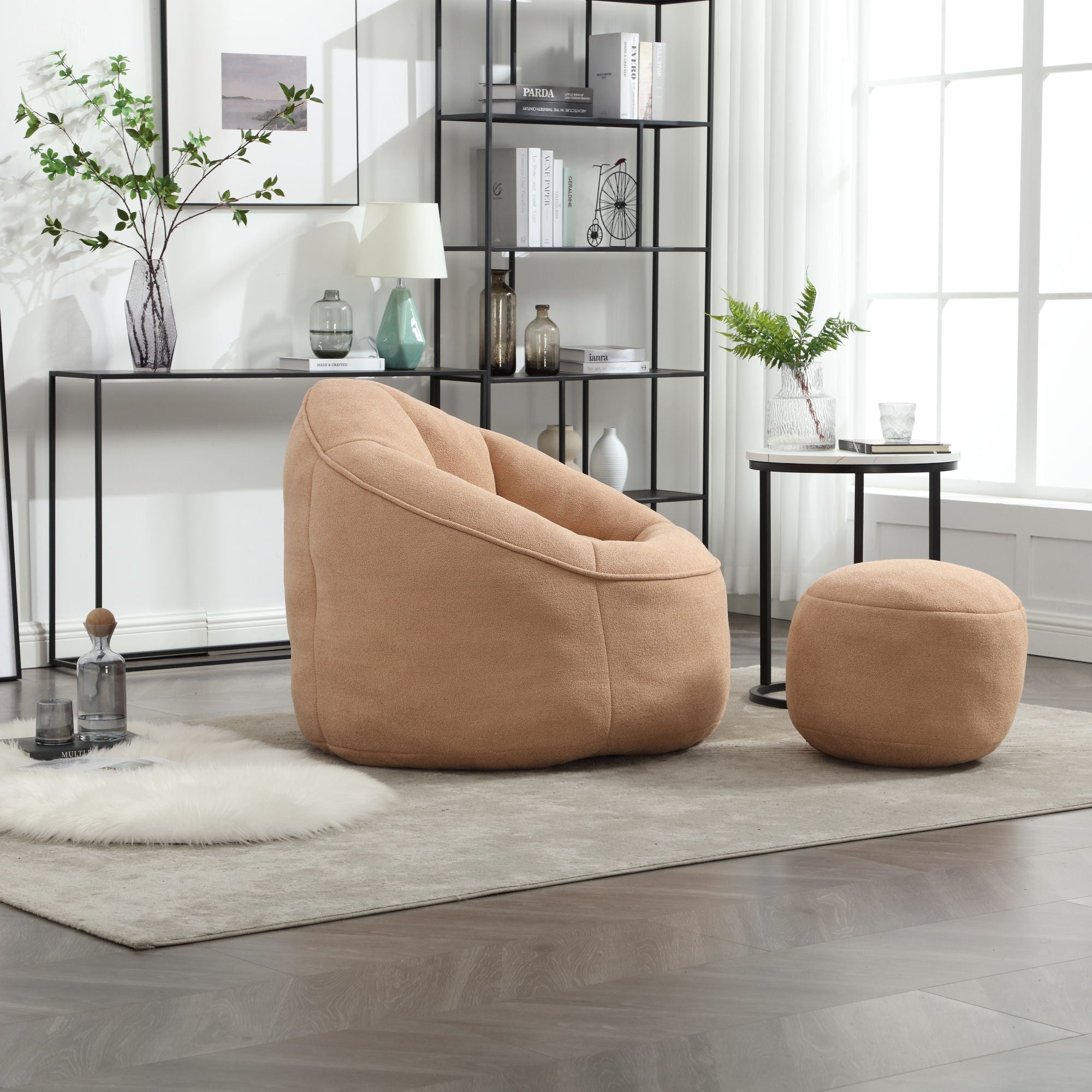 Bedding Bean Bag Sofa Chair High Pressure Foam With Footrest