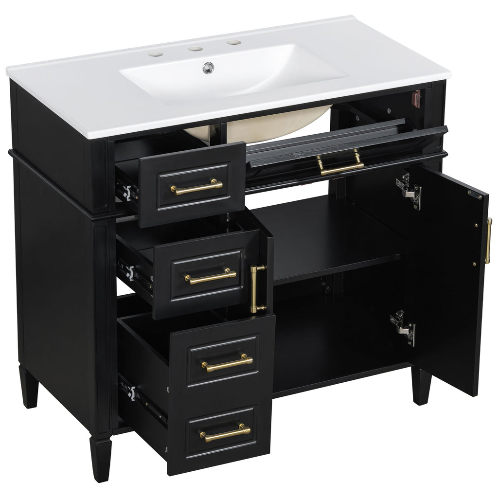 Bathroom Vanity With Sink, 4 Drawers, 2 Doors