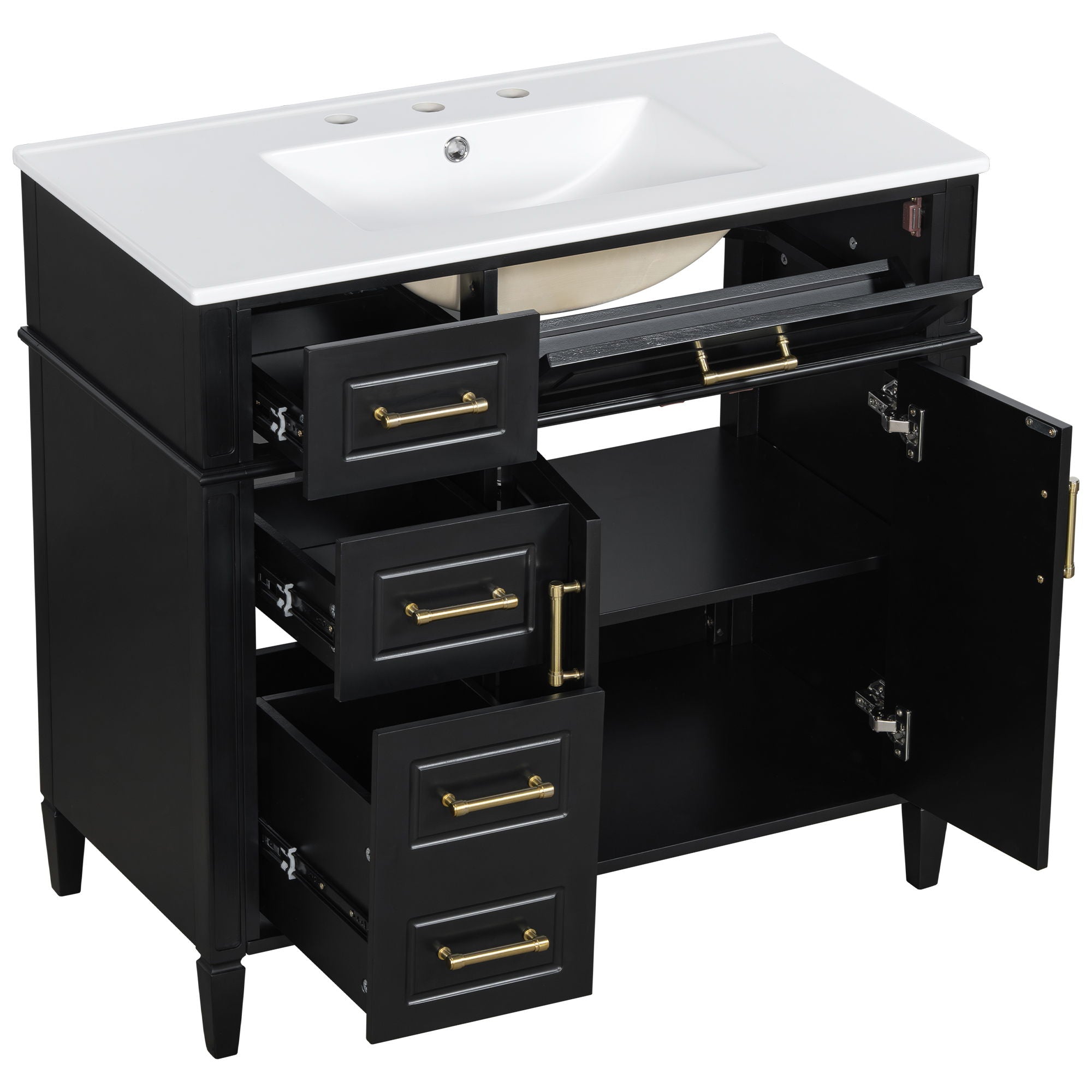 Bathroom Vanity With Sink, 4 Drawers, 2 Doors