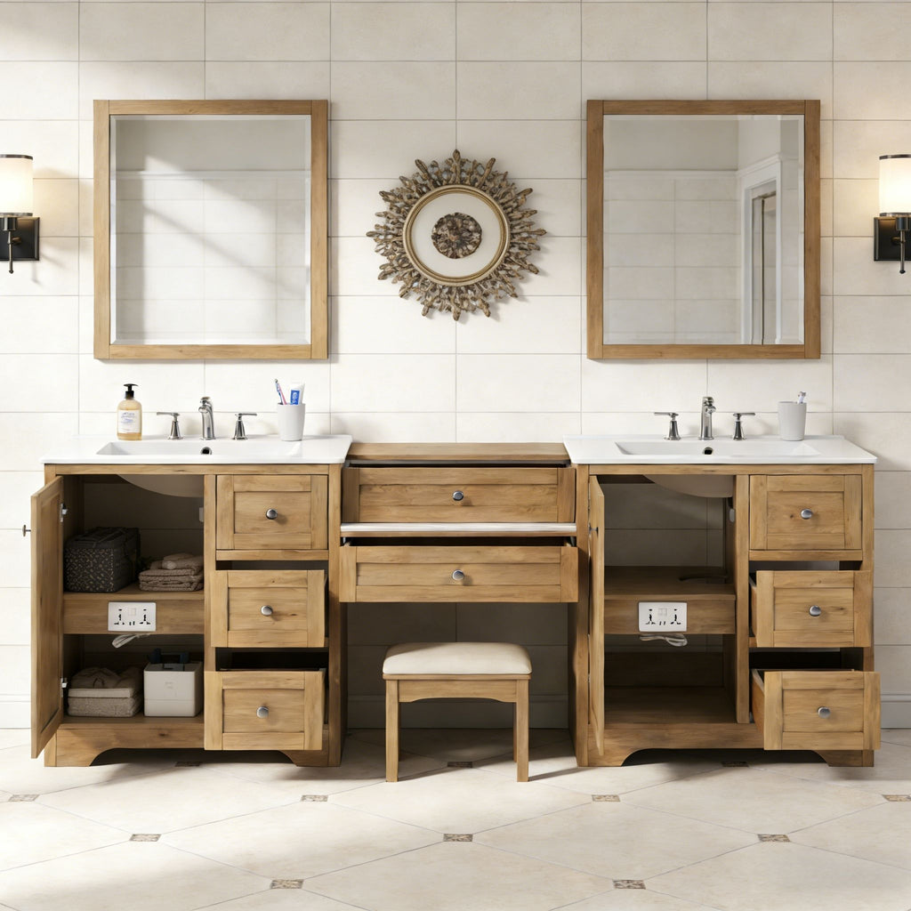 Double Sink Bathroom Vanity With Countertop, 2 Ceramic Sinks, 6 Drawers, Soft Close Design