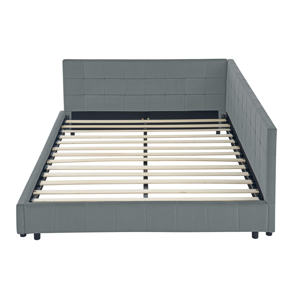 Elegant Storage Upholstered Tufted Bed Frame With Backrest And Armrests