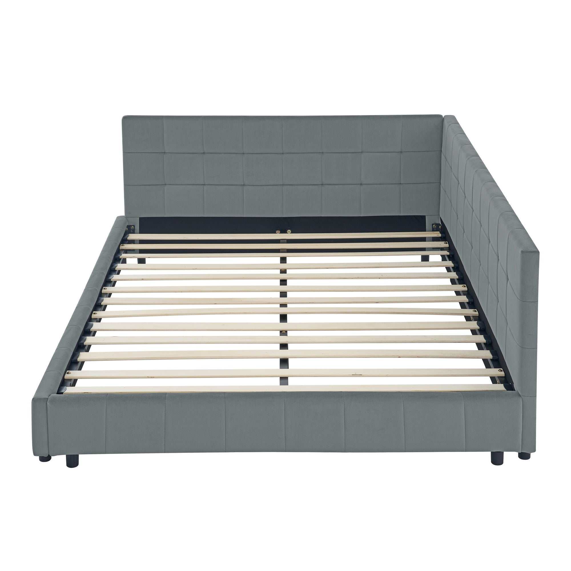 Elegant Storage Upholstered Tufted Bed Frame With Backrest And Armrests