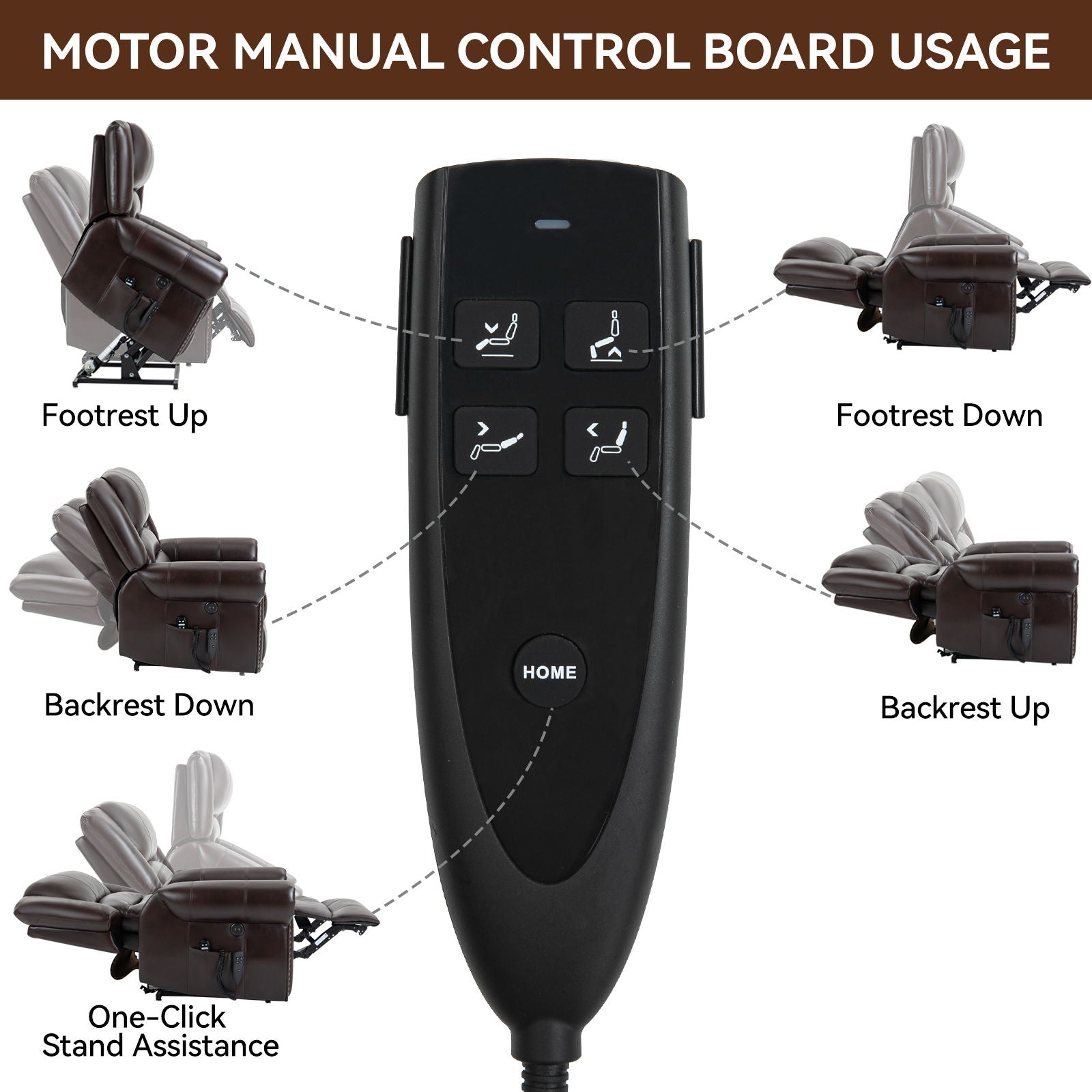 Power Lift Recliner Chair Heat Massage Dual Motor Infinite Position With USB Ports - Antique Brown