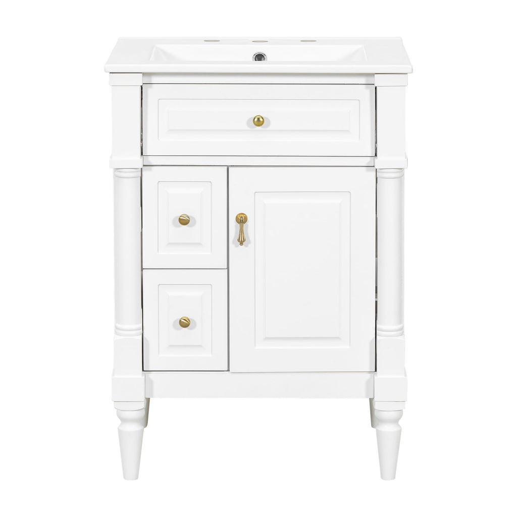 Freestanding Bathroom Vanity With Sink, Adjustable Shelf & Flip Drawer