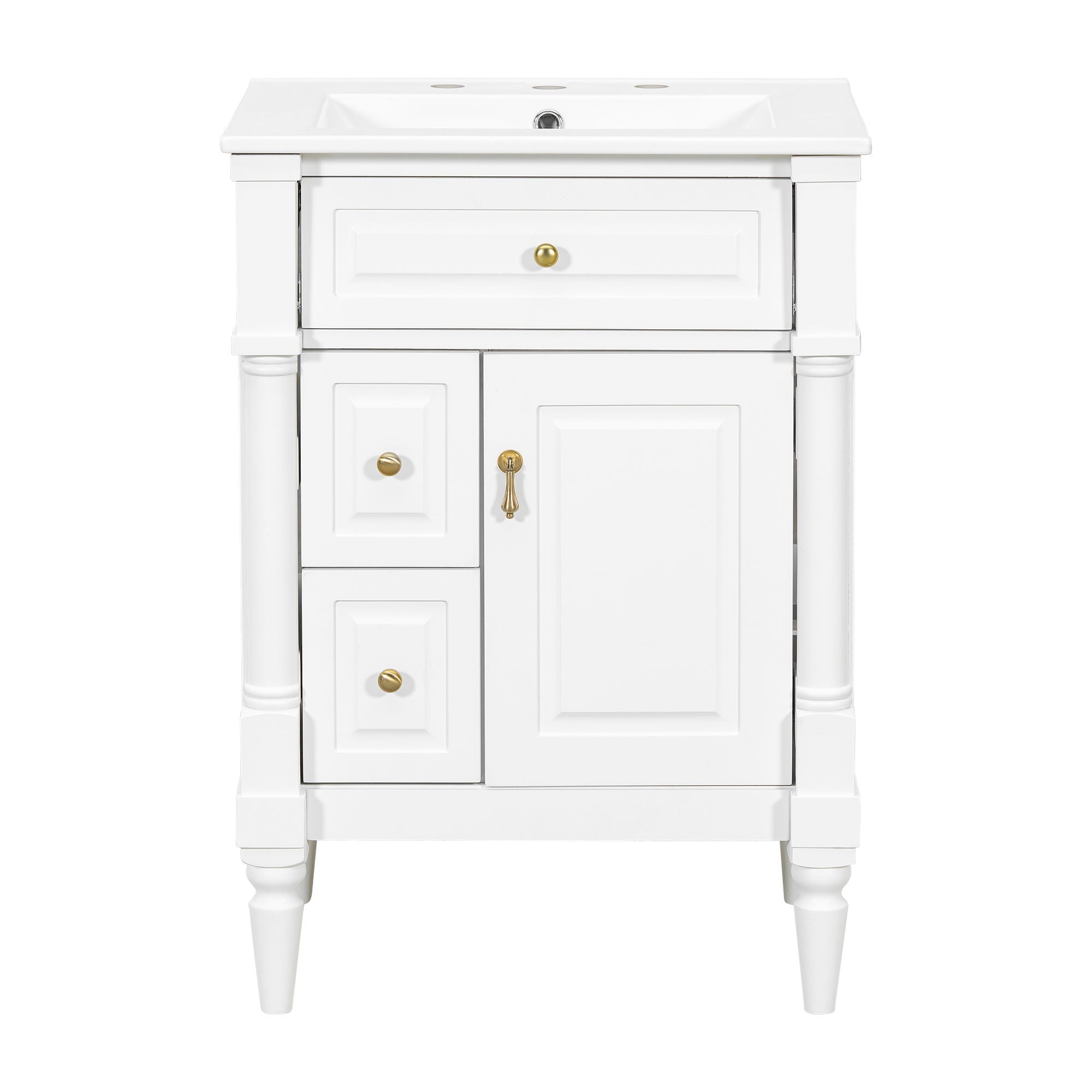 Freestanding Bathroom Vanity With Sink, Adjustable Shelf & Flip Drawer
