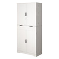 Fluted Kitchen Pantry Cabinet With 3 Keyboard Drawers & 6 Adjustable Door Shelves