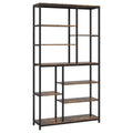 Extra Tall 8 Tier Staggered Etagere Bookcase With 8 Shelves Organizer For Living Room - Rustic Brown
