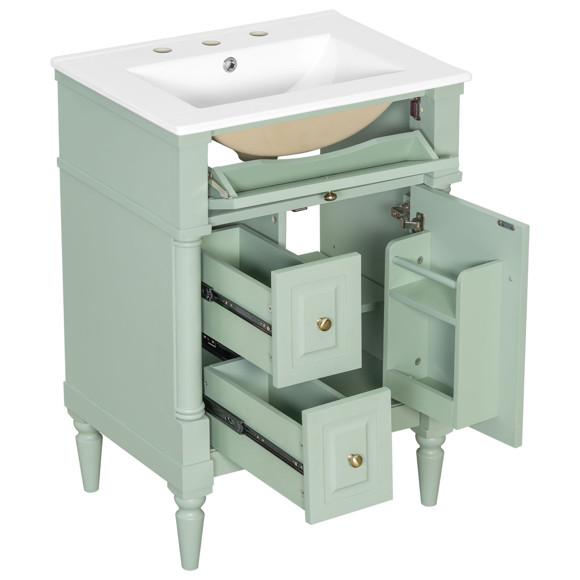 Freestanding Bathroom Vanity With Sink, Adjustable Shelf & Flip Drawer