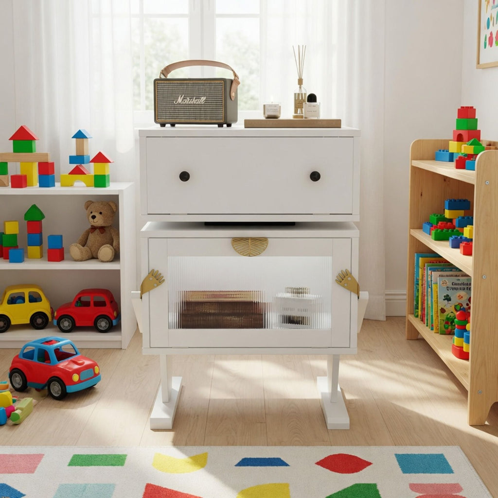Robot LED Nightstand With 360° Rotating Drawer