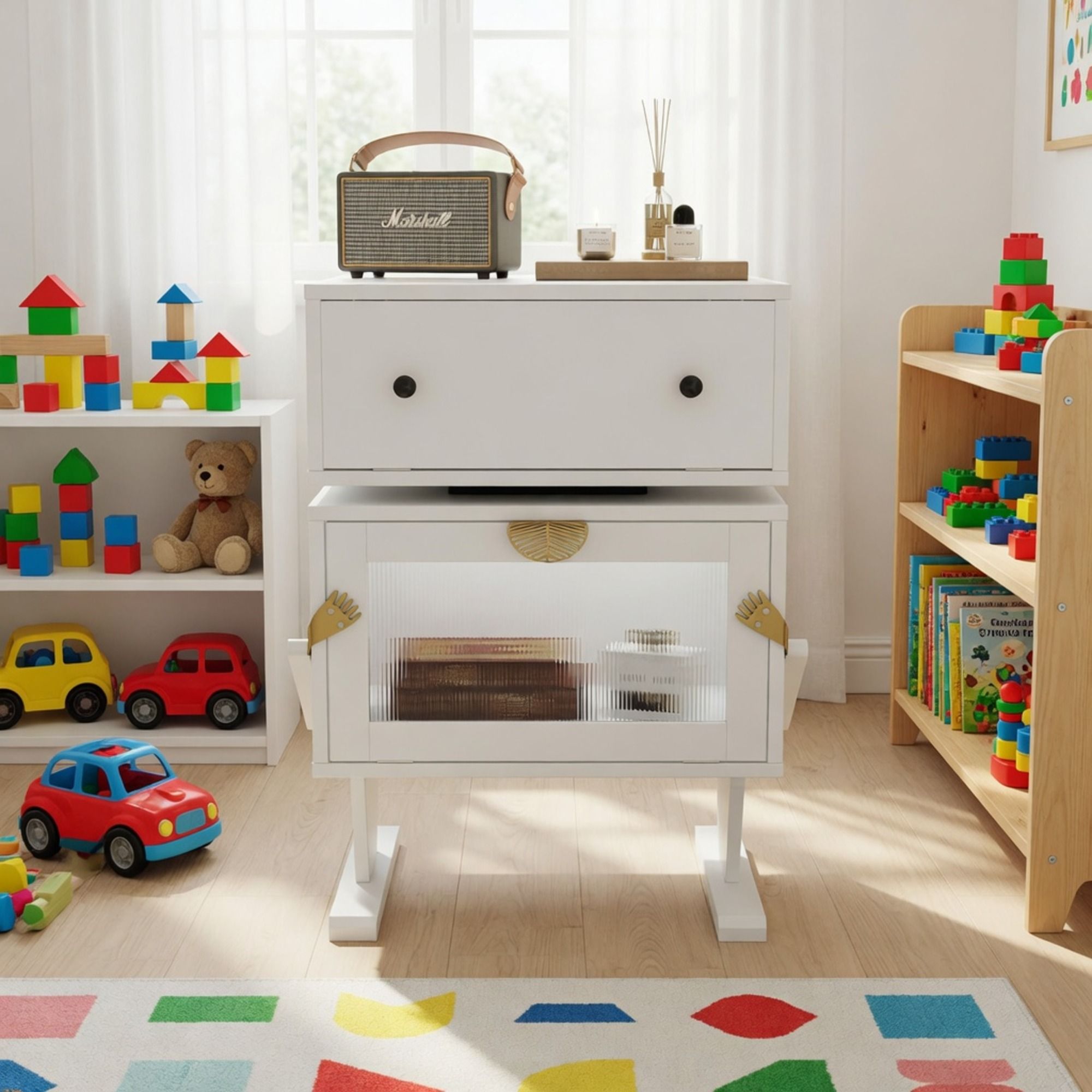 Robot LED Nightstand With 360° Rotating Drawer