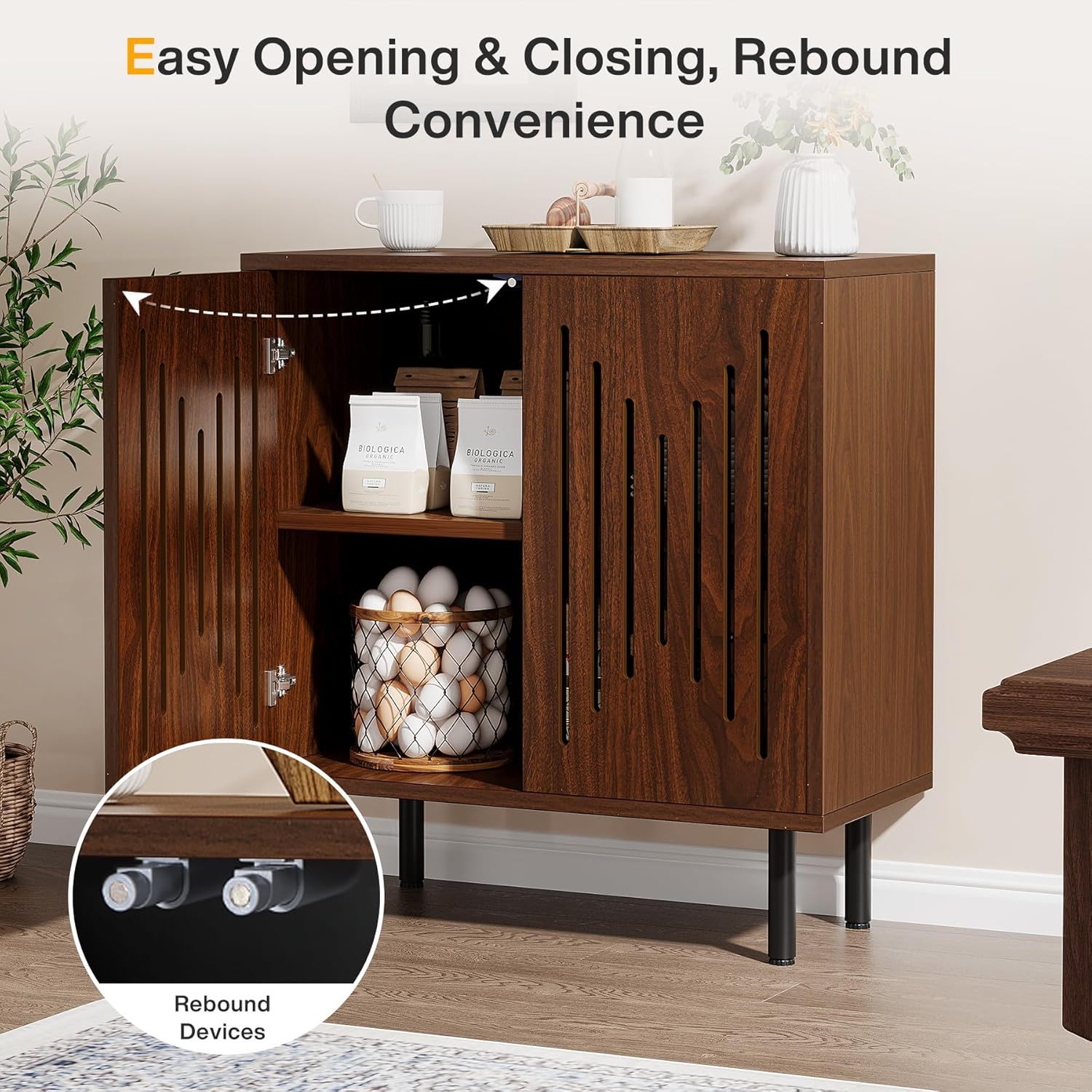 Buffet Sideboard Cabinets With Adjustable Shelves For Dining Room (Set of 2) - Dark Brown