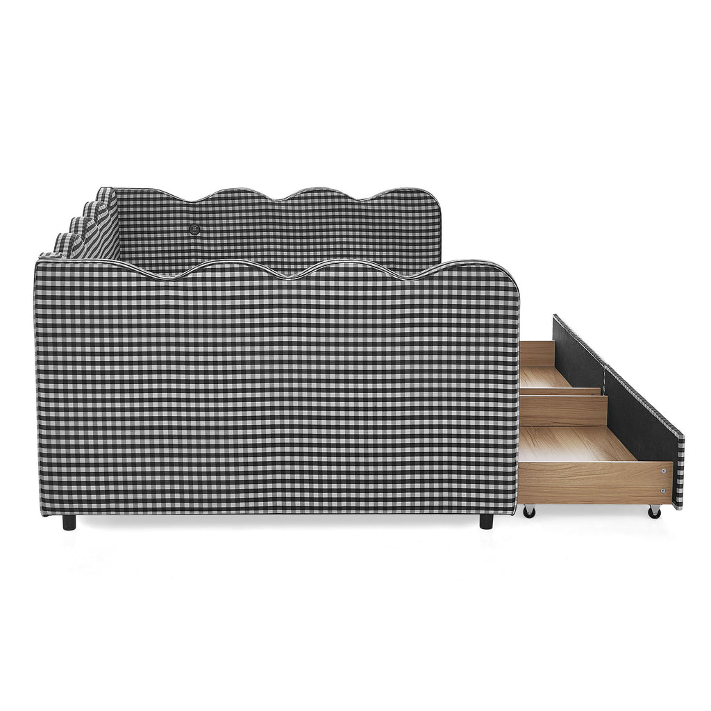Gingham Daybed & USB Charging Port, Wave-Shaped Design