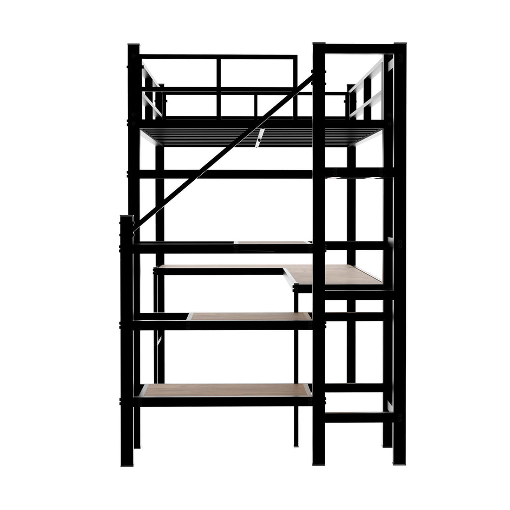 Loft Bed & L-Shaped Desk, Large Storage Space