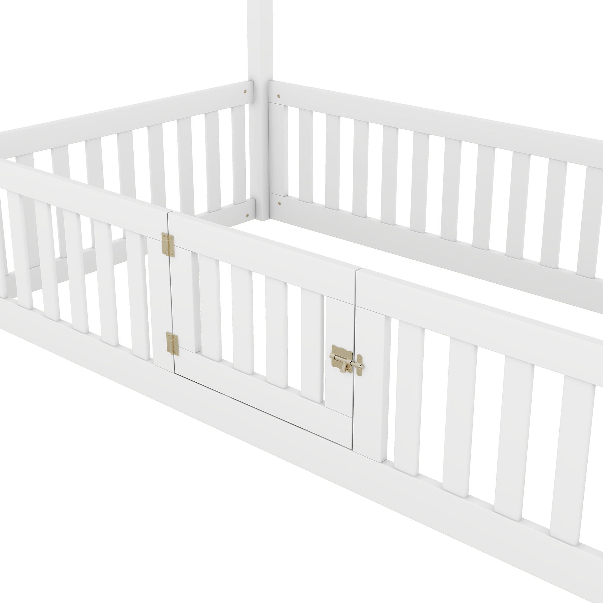Wood House Bed With Fence And Door