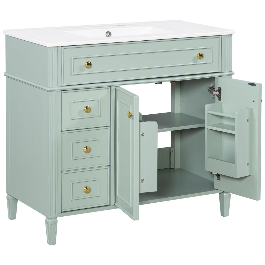 Bathroom Vanity With Sink, 3 Drawers & 2 Doors