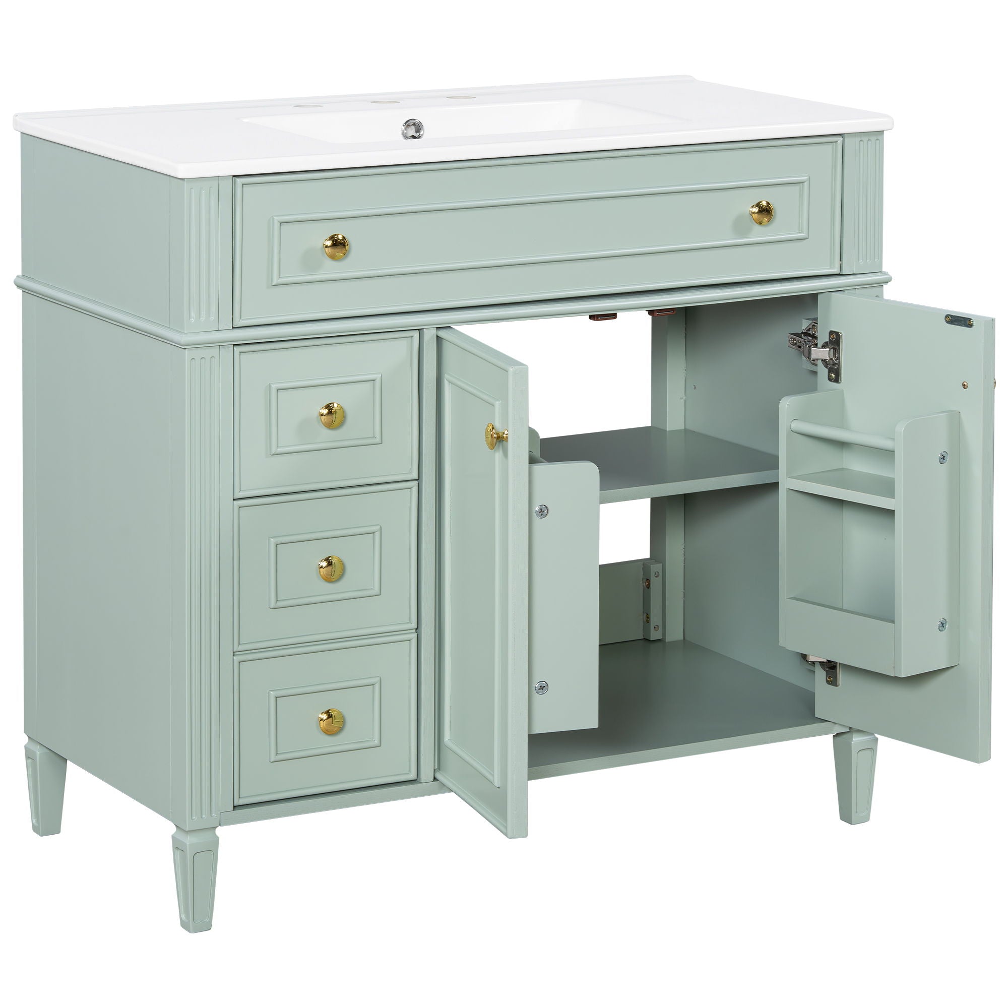 Bathroom Vanity With Sink, 3 Drawers & 2 Doors