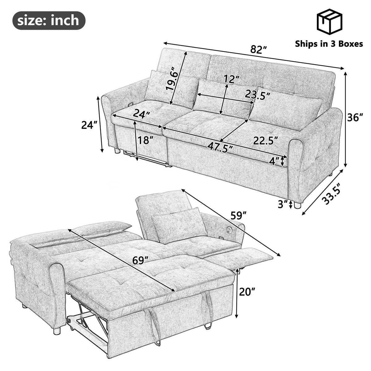 3 Seater Sofa Bed And Reversible Recliner