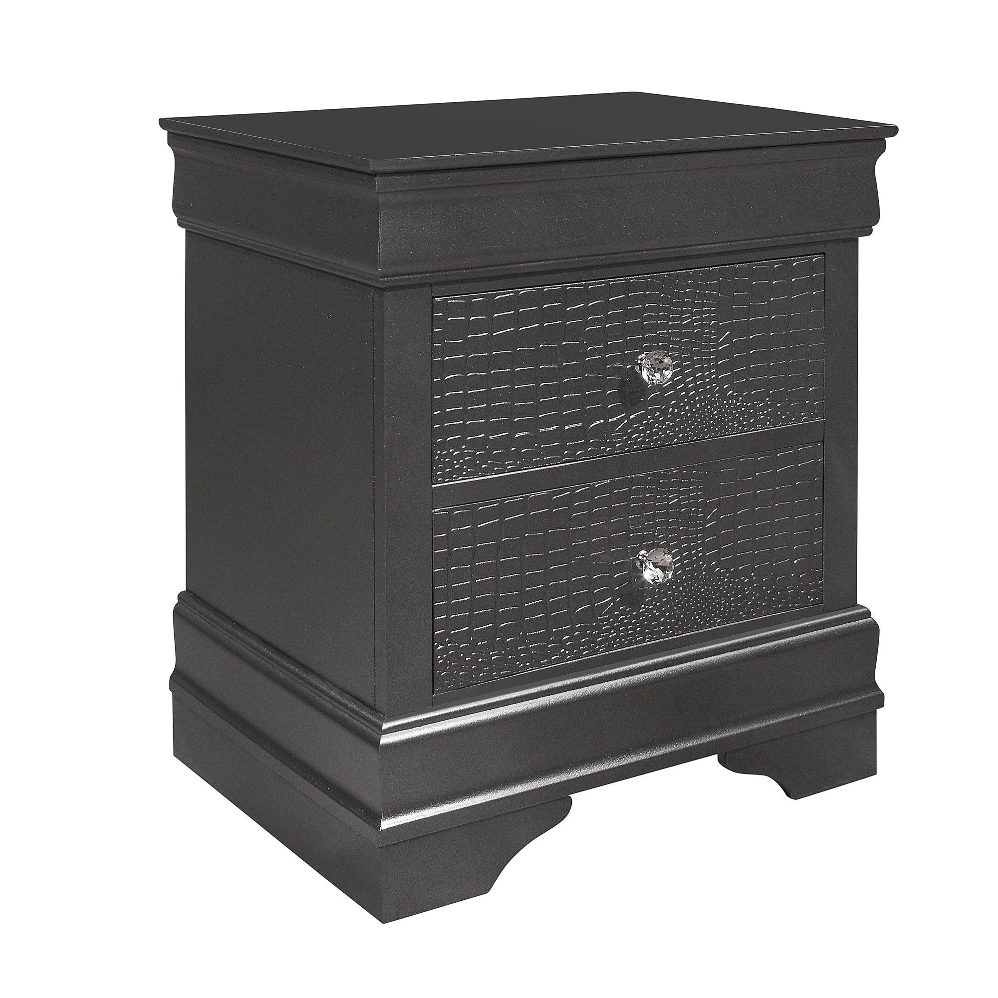 Shaker - 5 Pieces Bedroom Set With Crystal Inspired Tufted Headboard And LED Lighting