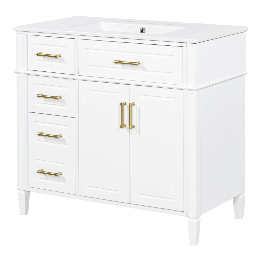 Bathroom Vanity With Sink, 4 Drawers, 2 Doors