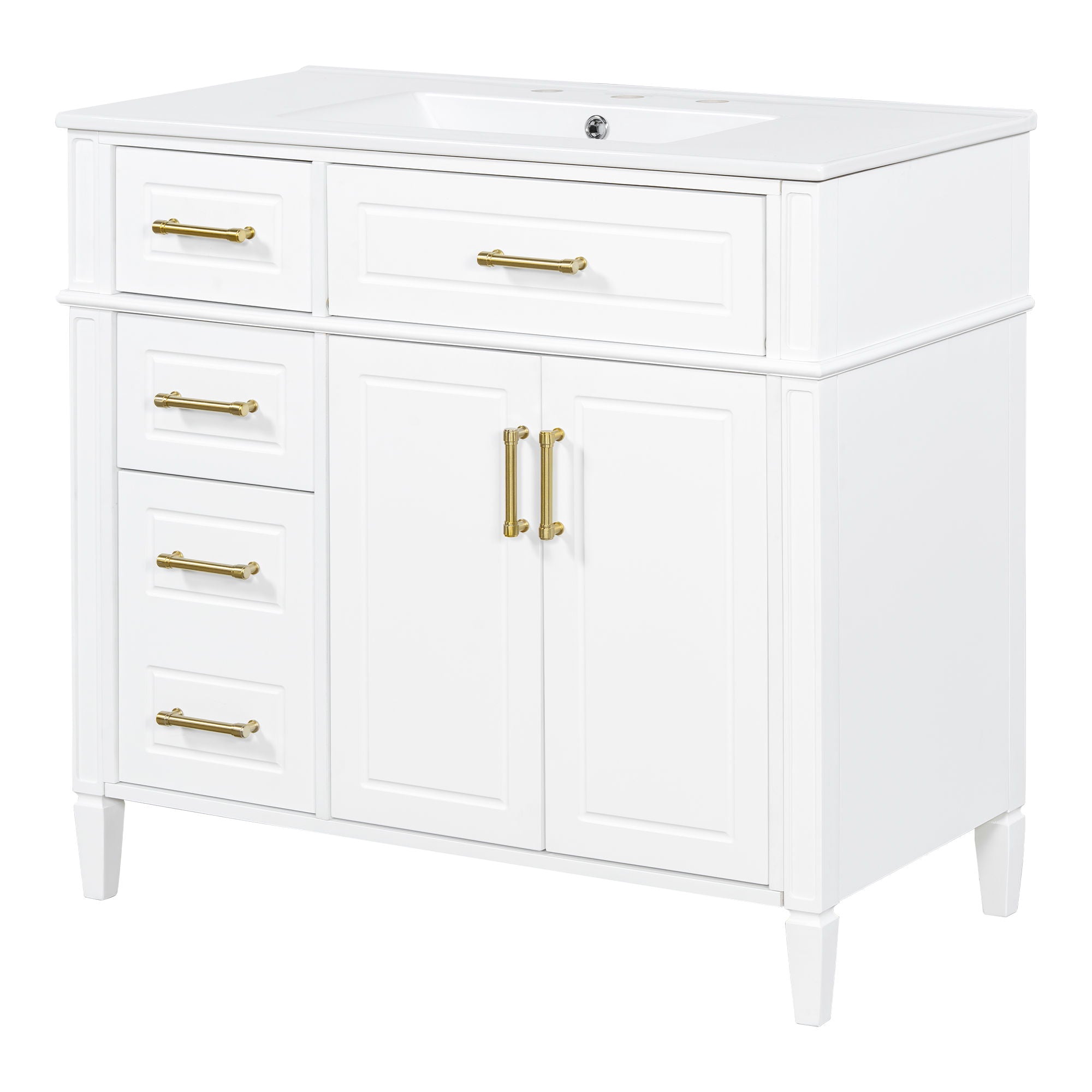 Bathroom Vanity With Sink, 4 Drawers, 2 Doors