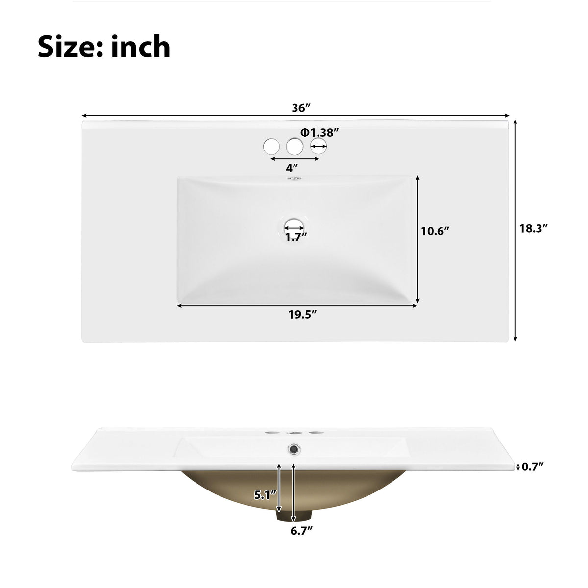 Bathroom Vanity With Ceramic Sink, Soft Close Doors, Adjustable Shelves