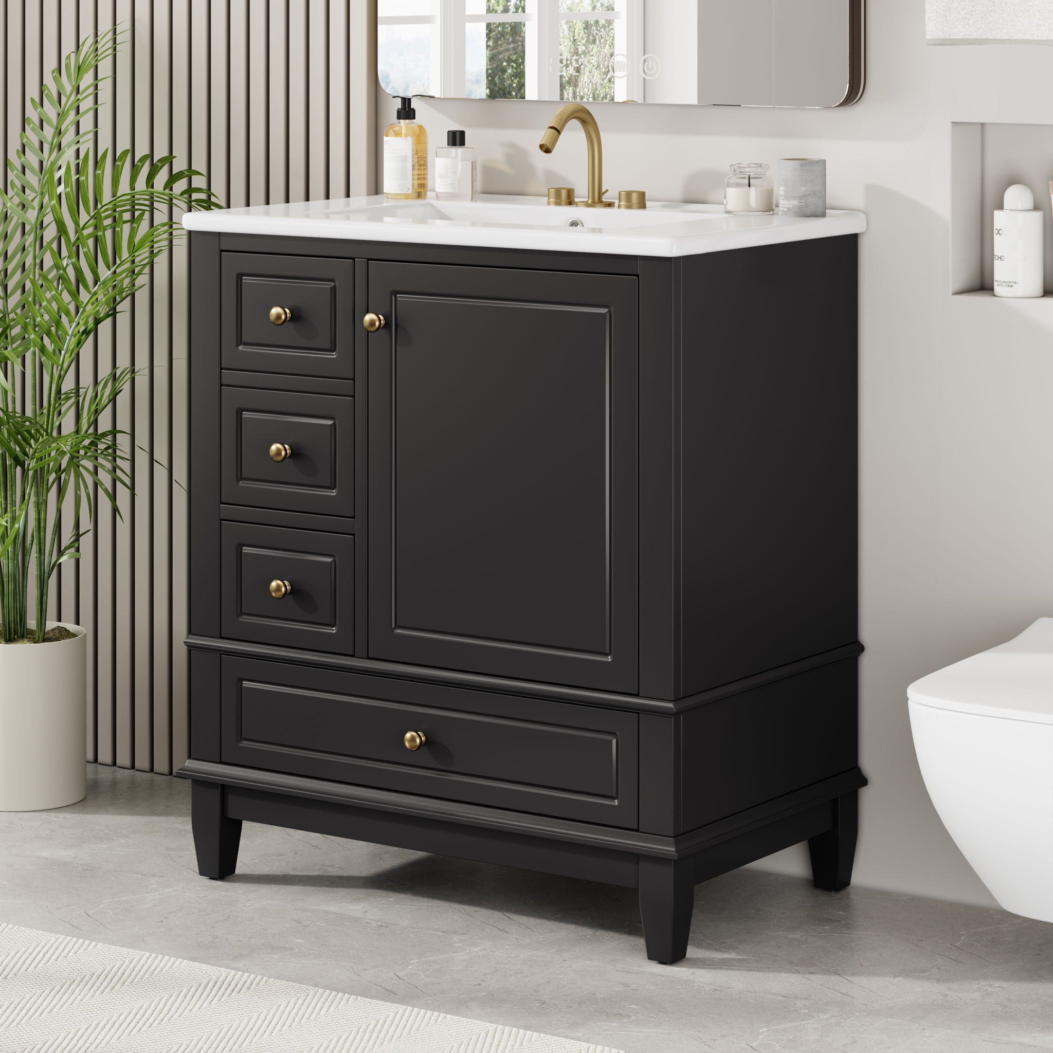 Freestanding Bathroom Vanity With Sink, Soft Close Door, 3 Drawers