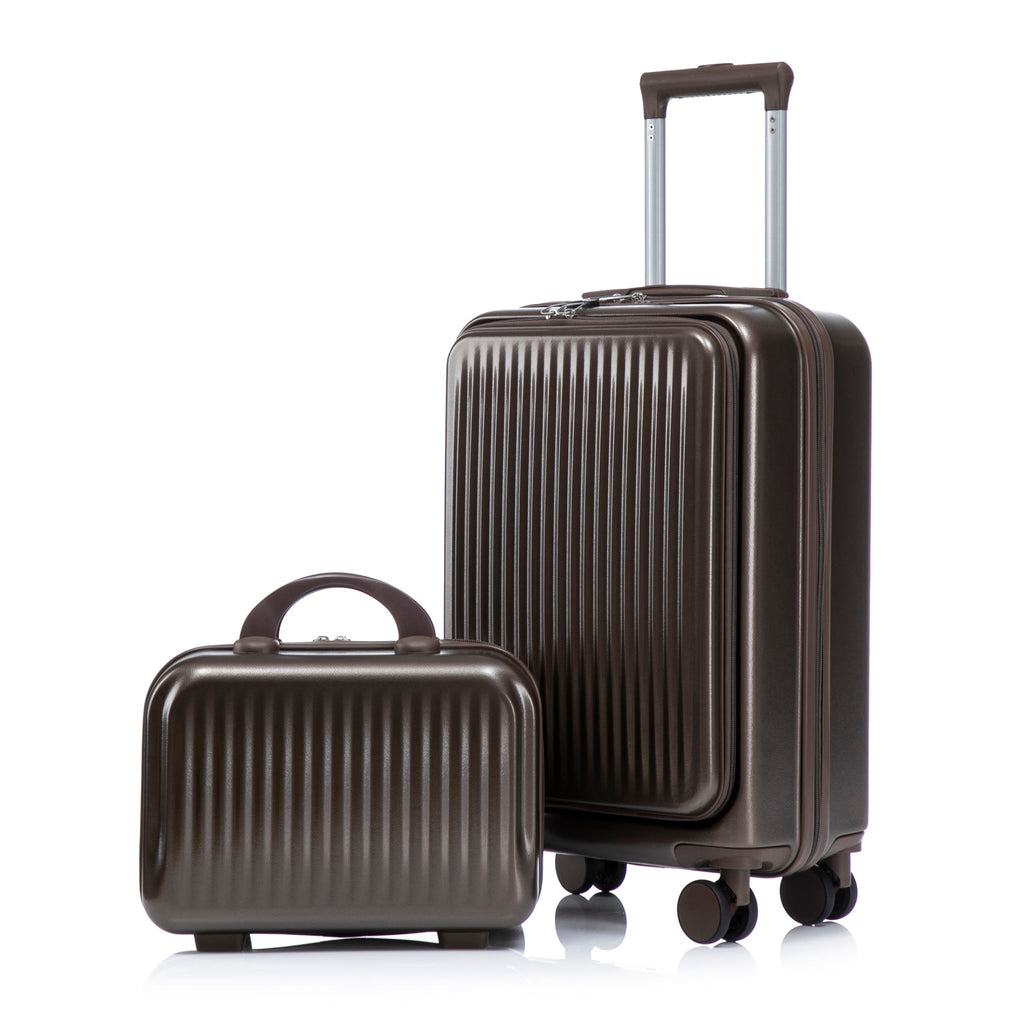 Luggage Set With Cosmetic Case, Combination Lock, Front Opening Design