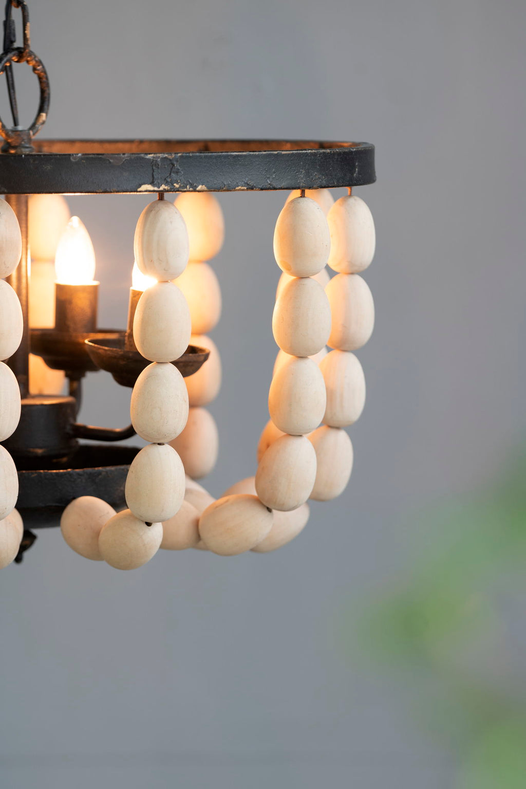 4 Light Wood Chandelier, Hanging Light Fixture With Adjustable Chain For Kitchen, Bulb Not Included - Cream