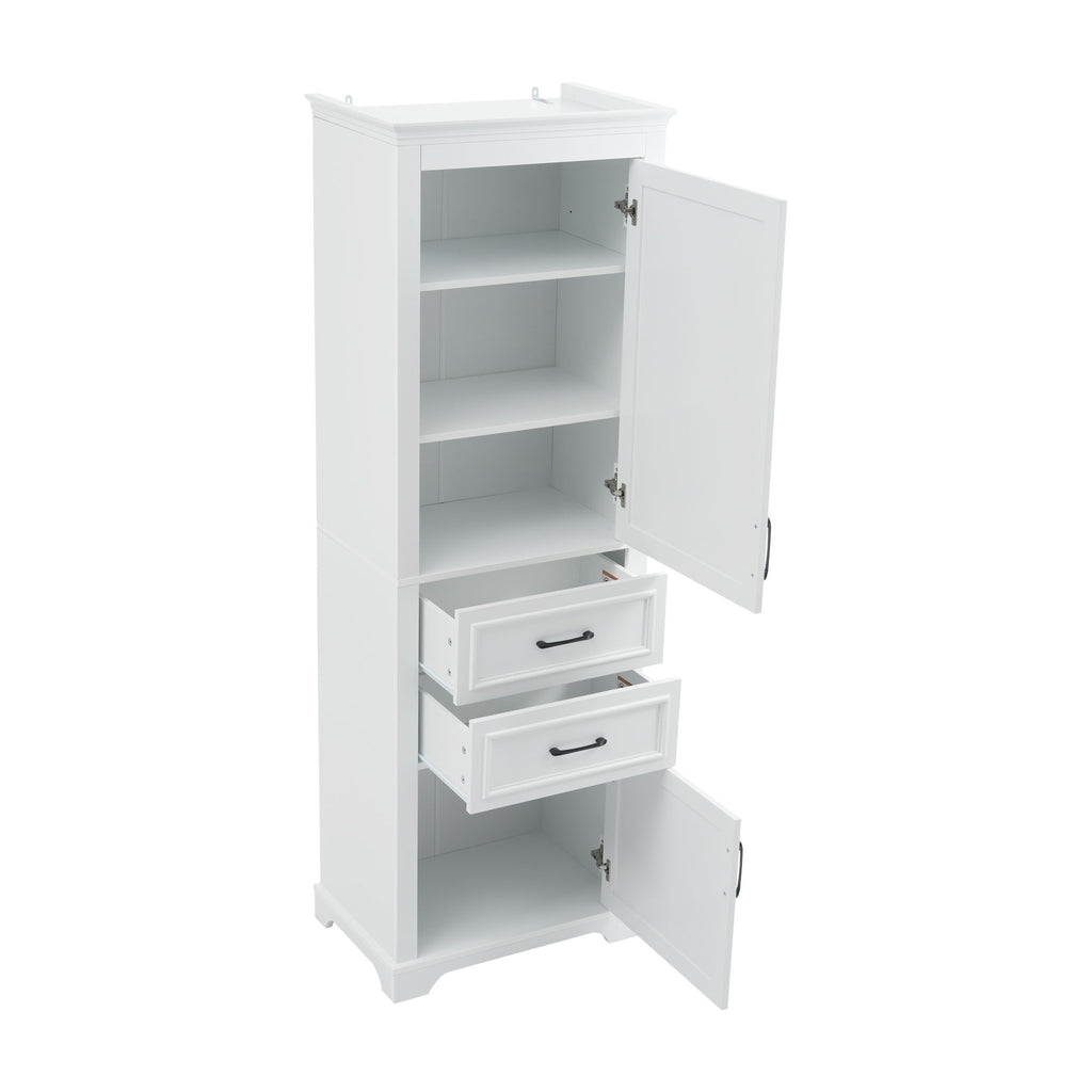 Freestanding Bathroom Vanity Tall With Damping Hinge Doors, Adjustable Shelves - White