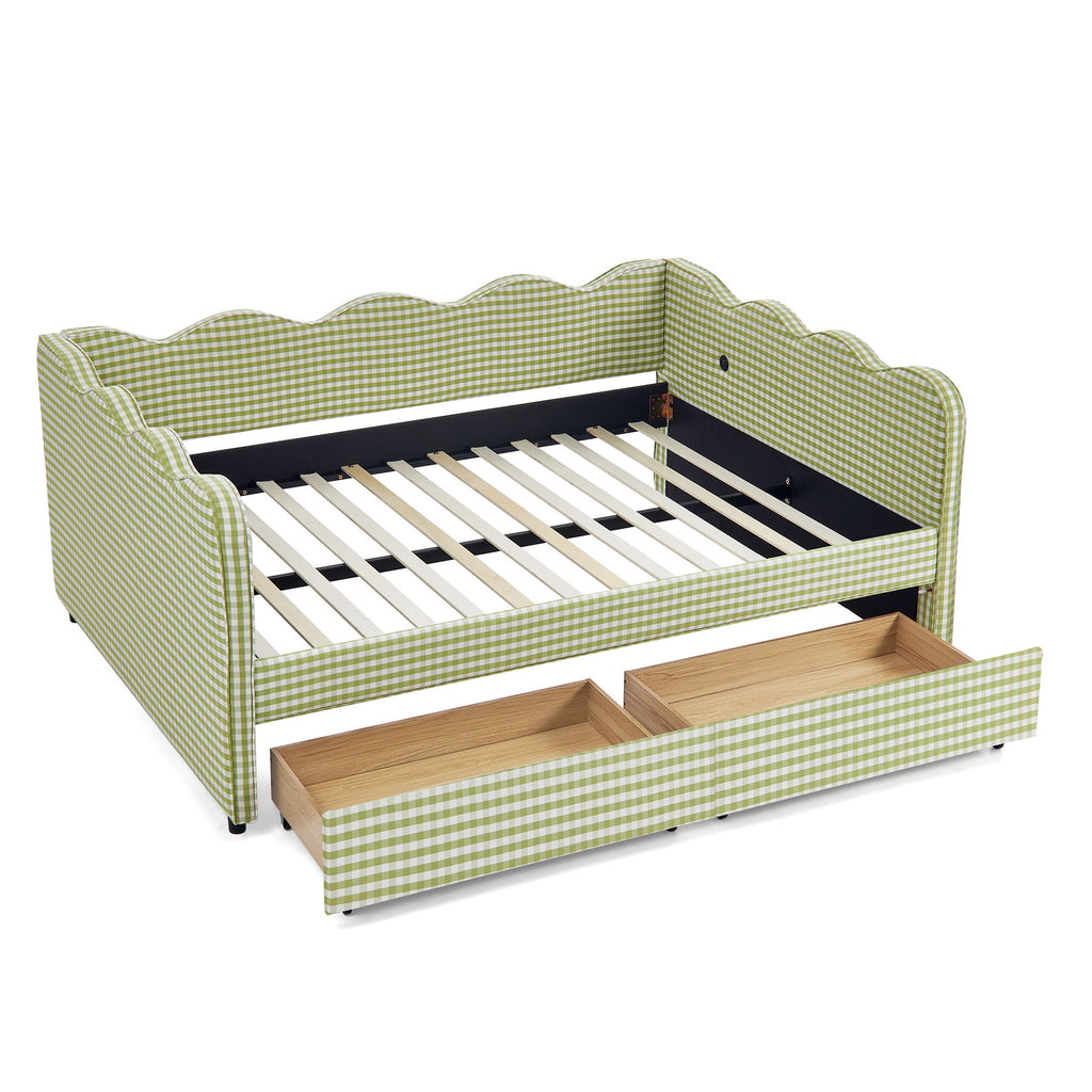 Gingham Daybed & USB Charging Port, Wave-Shaped Design