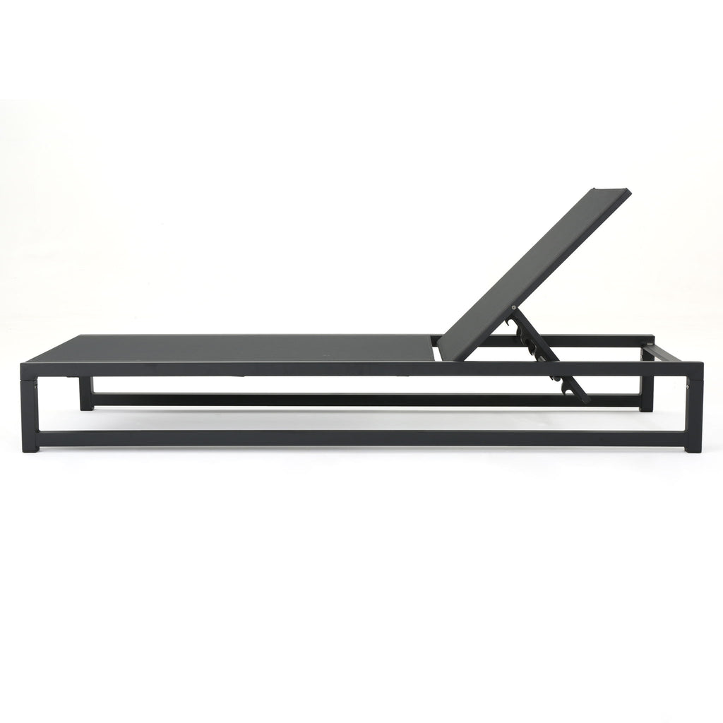 Chaise Lounge (Set of 2), Outdoor Patio Lounge Chairs With 5 Reclining Positions - Black / Gray