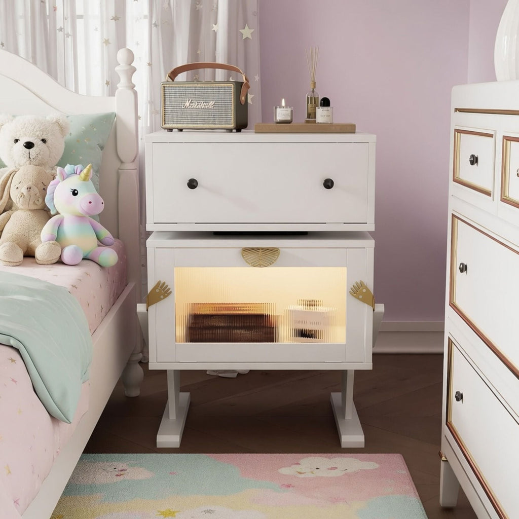 Robot LED Nightstand With 360° Rotating Drawer