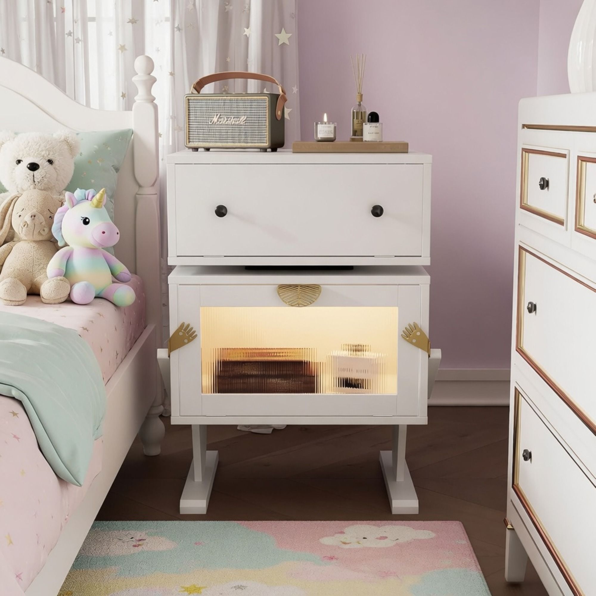 Robot LED Nightstand With 360° Rotating Drawer