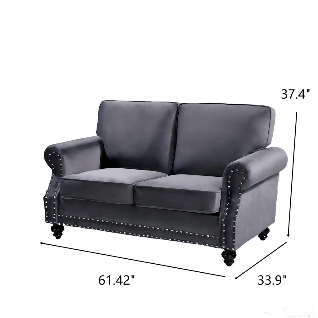 Loveseat Sofa With Nailhead Detail & Turned Legs, 2 Seater Upholstered Couch