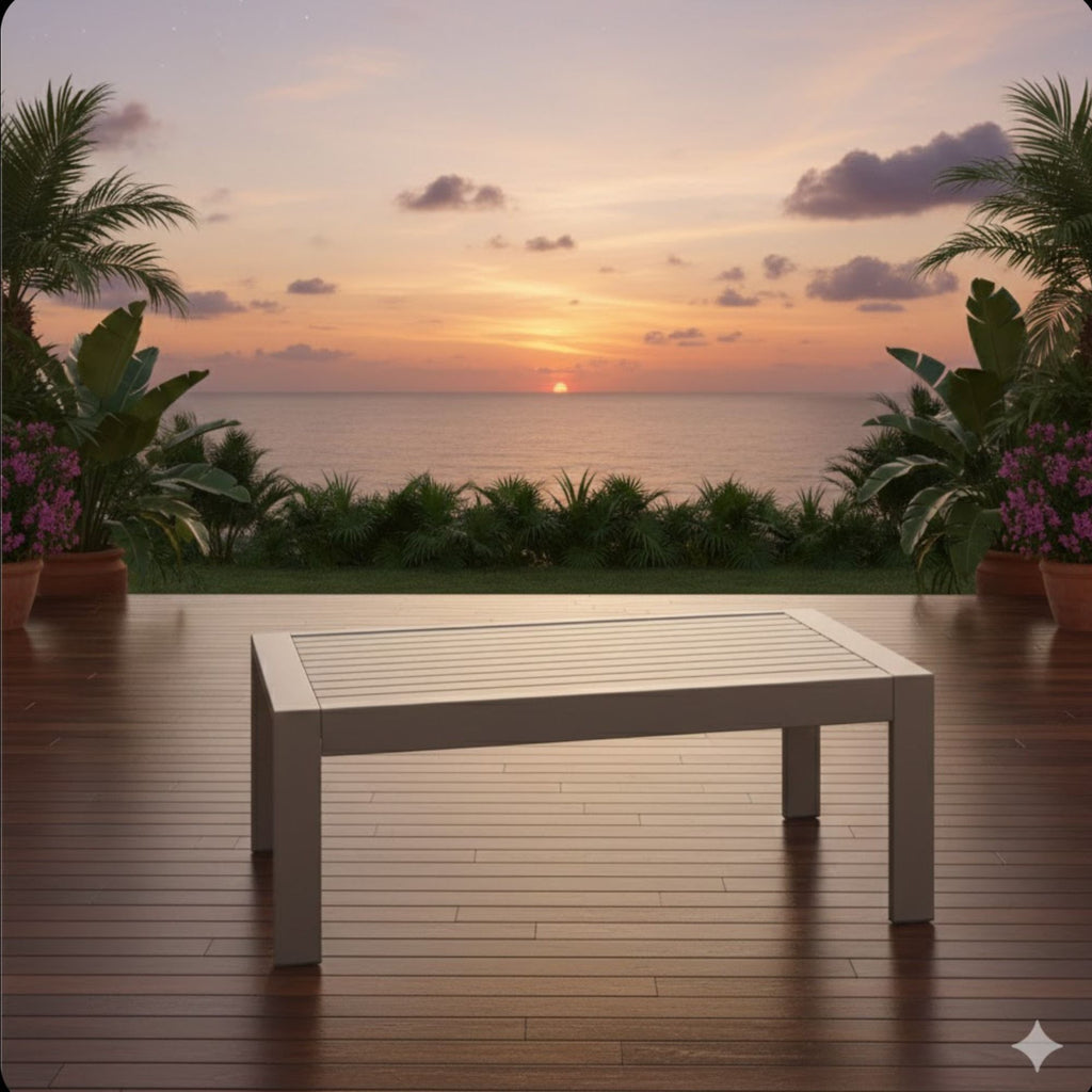 All-Weather Outdoor Coffee Table With Wood-Look Top