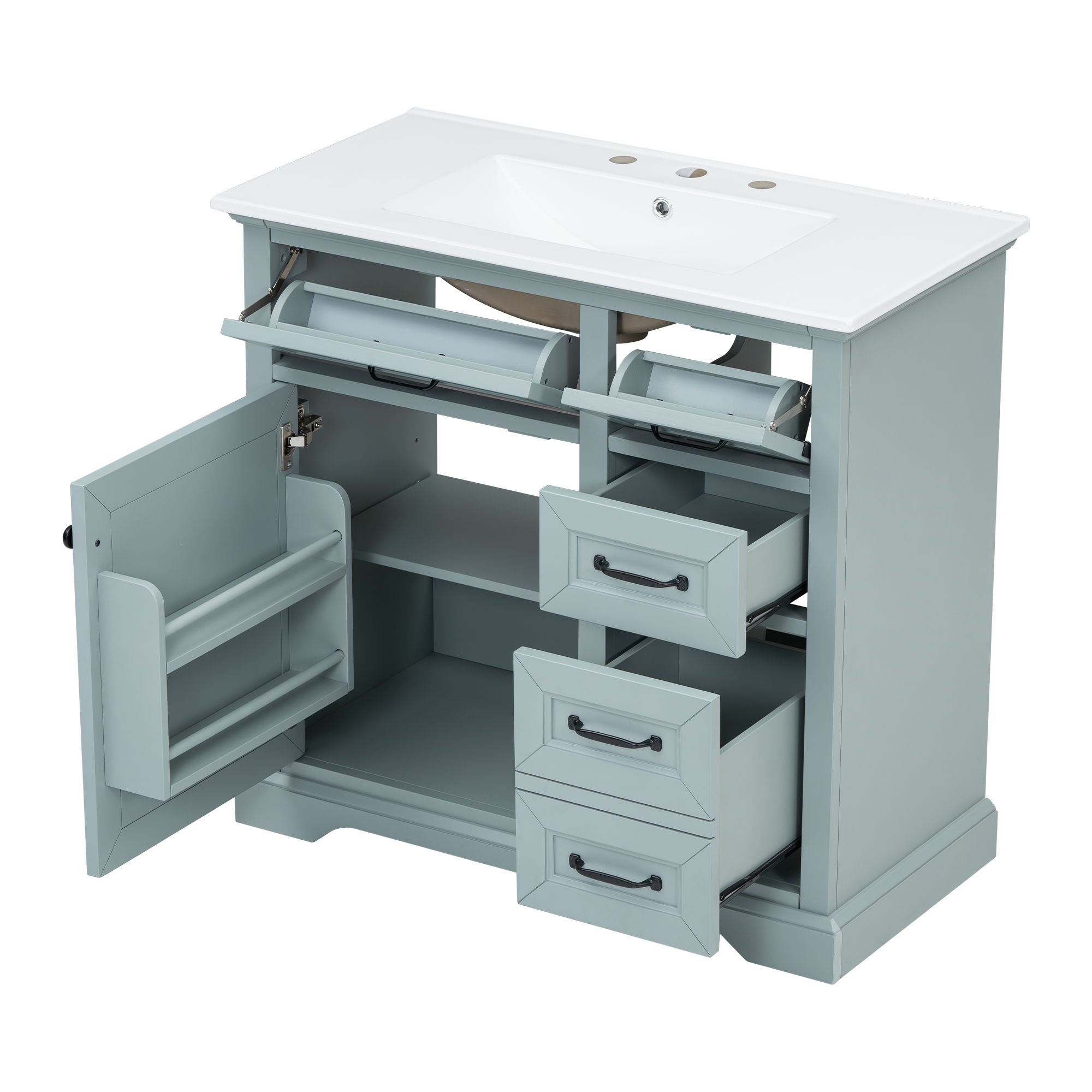 Bathroom Vanity With Sink, 2 Tip Out Drawers, Soft Close Hinges - Gray