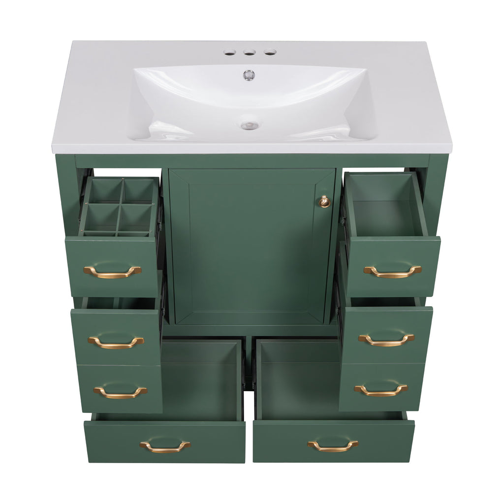Modern Bathroom Vanity With Sink, 6 Drawers, Adjustable Shelf
