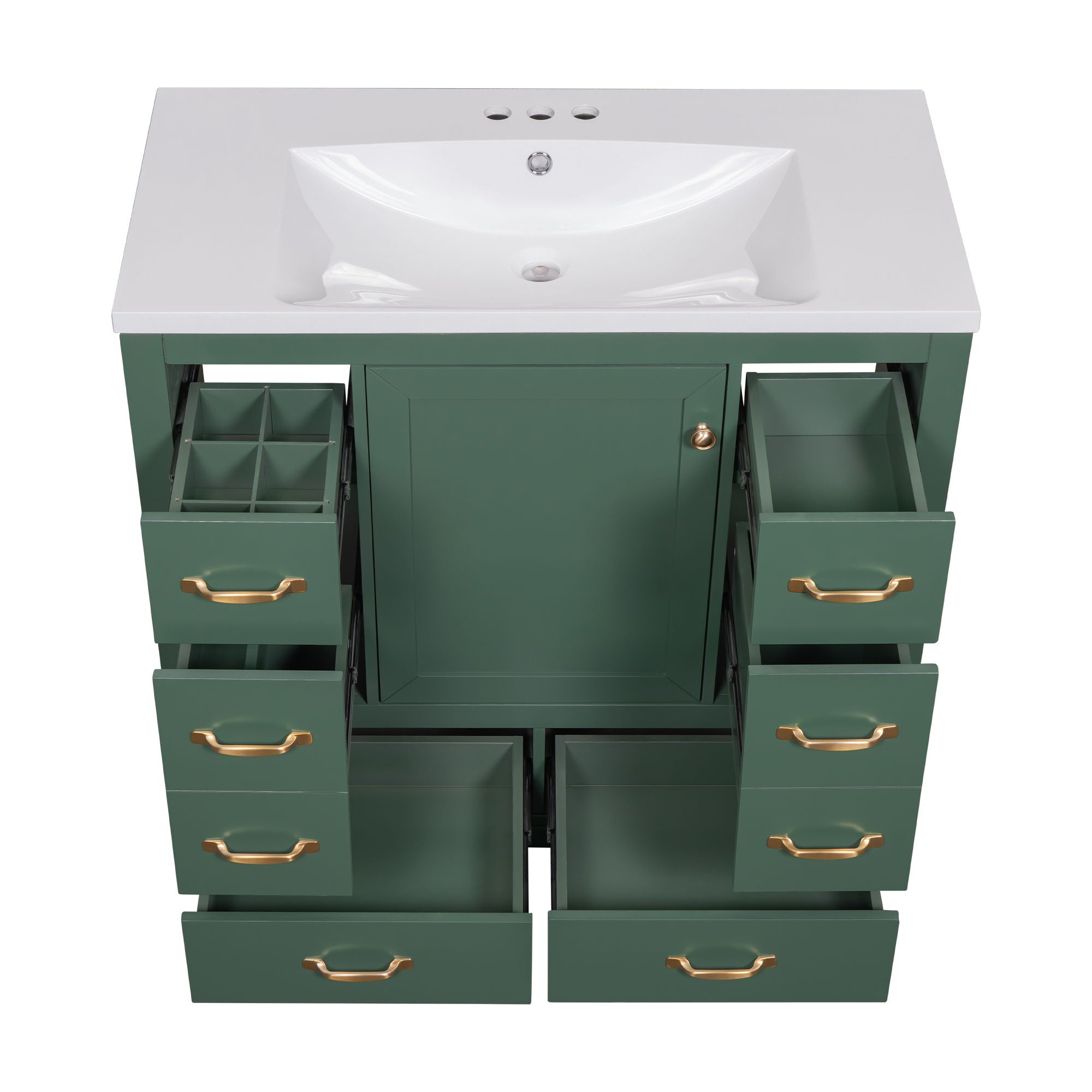 Modern Bathroom Vanity With Sink, 6 Drawers, Adjustable Shelf