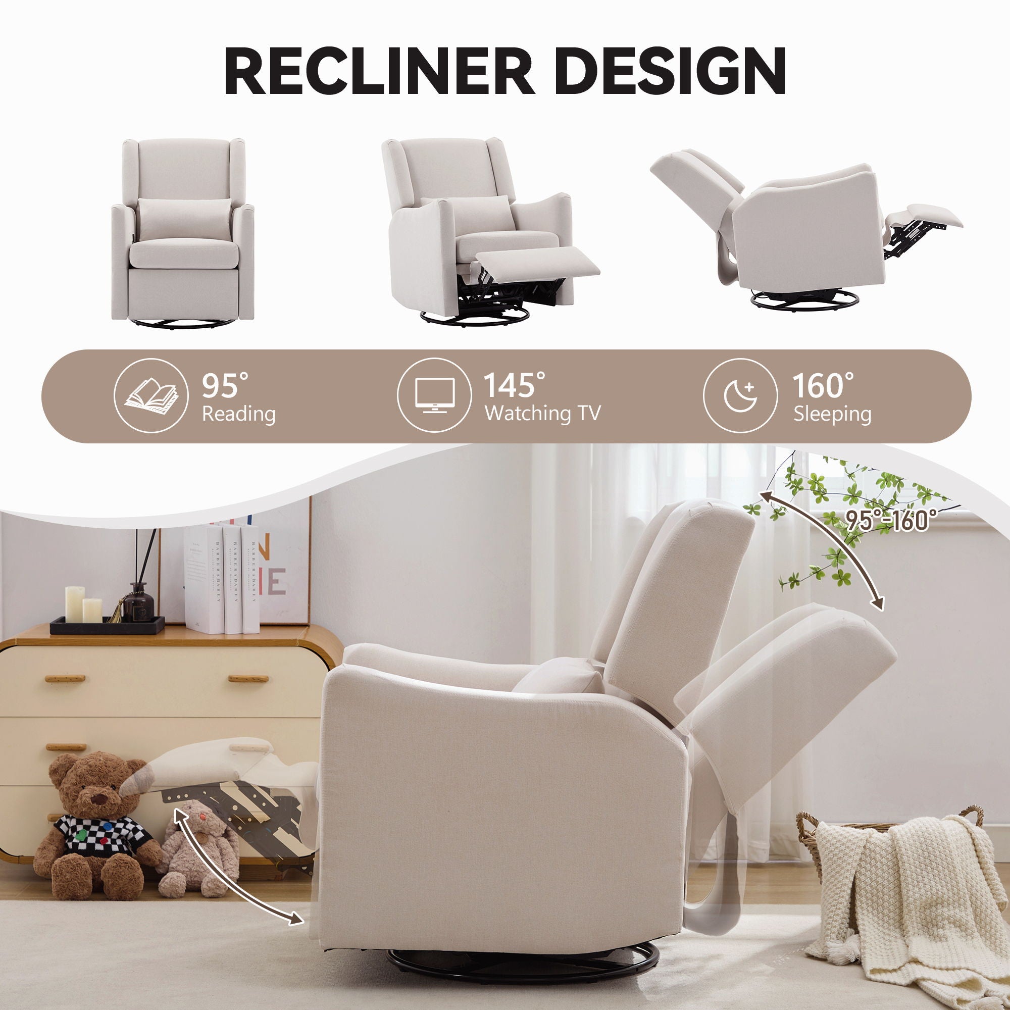 Wide Wingback Swivel Glider Rocker Recliner Chair