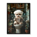 Framed Bathroom Decor, Cute Puppy Wall Art In Picture Frame, 3D Canvas Print - Indigo / White
