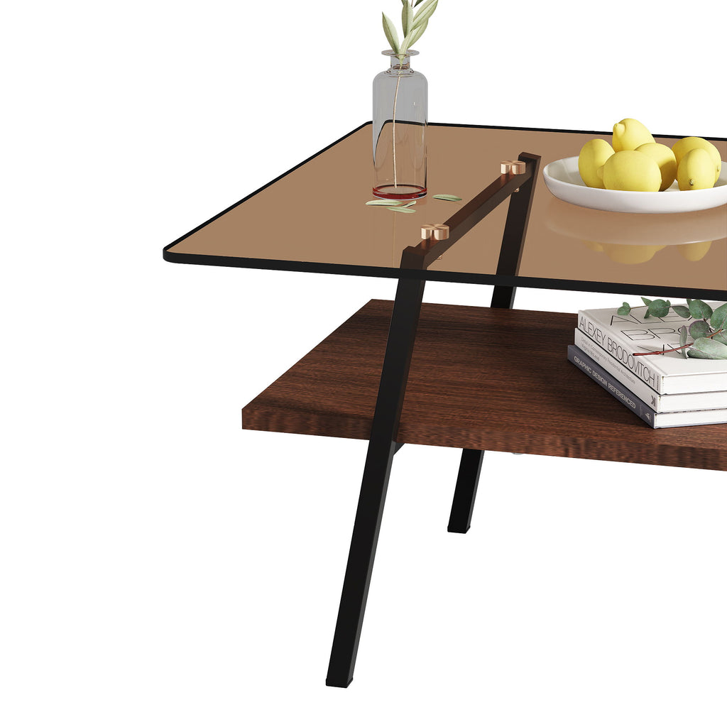 Rectangle Coffee Table, Tempered Glass Tabletop Modern Table For Living Room