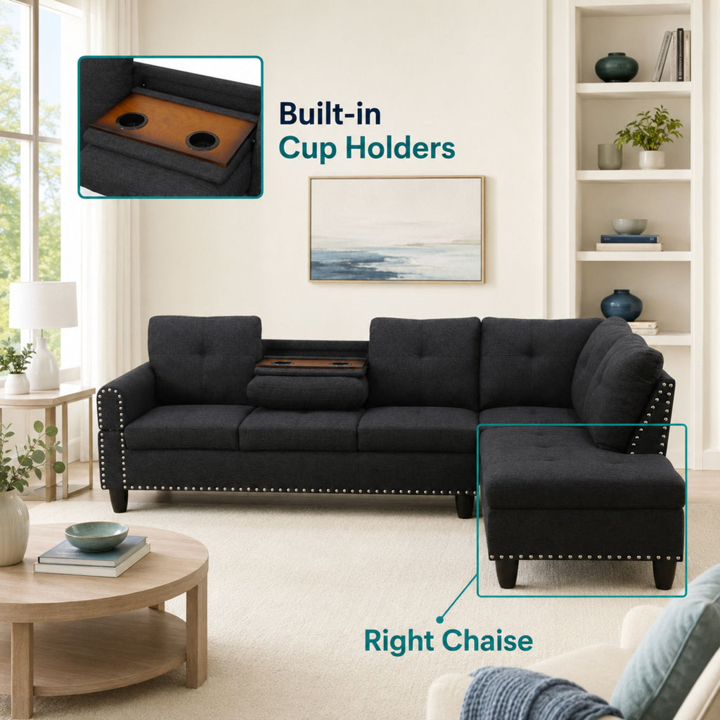 L - Shaped Sectional Sofa With Movable Left Chaise